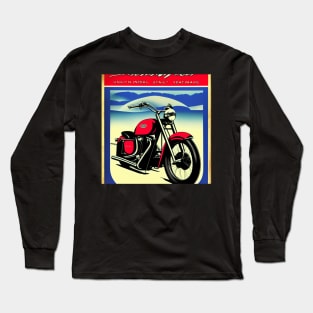 80s Vintage Red Motorcycle Poster Long Sleeve T-Shirt